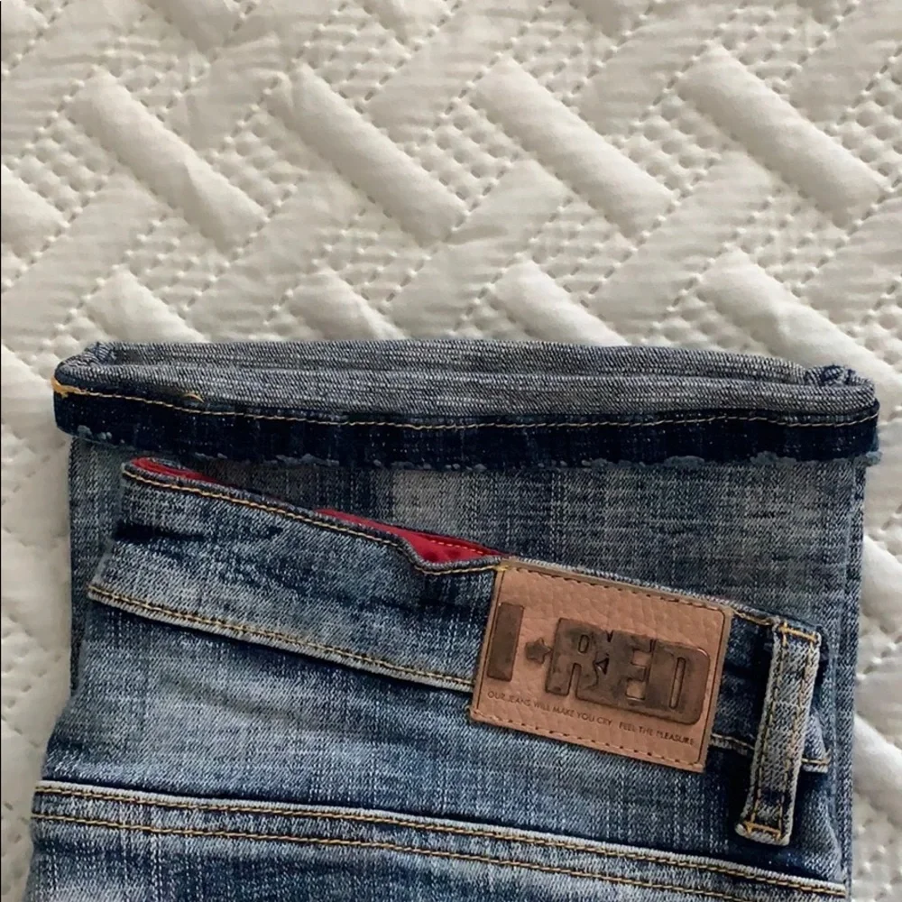 Indigo red washed‎ faded bootcut jeans